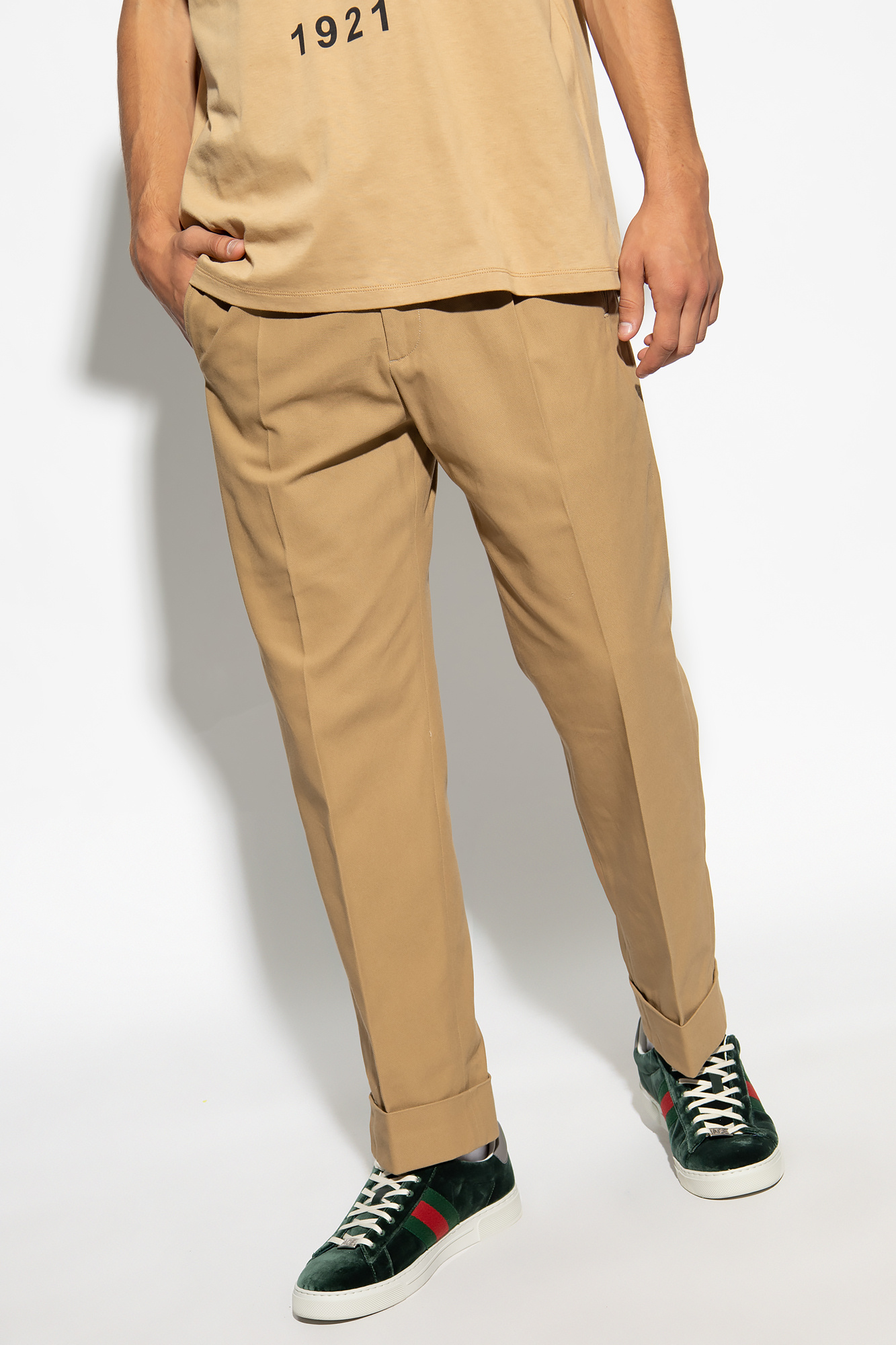 Men's Clothing | front trousers Printed - Gucci Pleat -  SchaferandweinerShops | Beige Milano Wide Led Pants